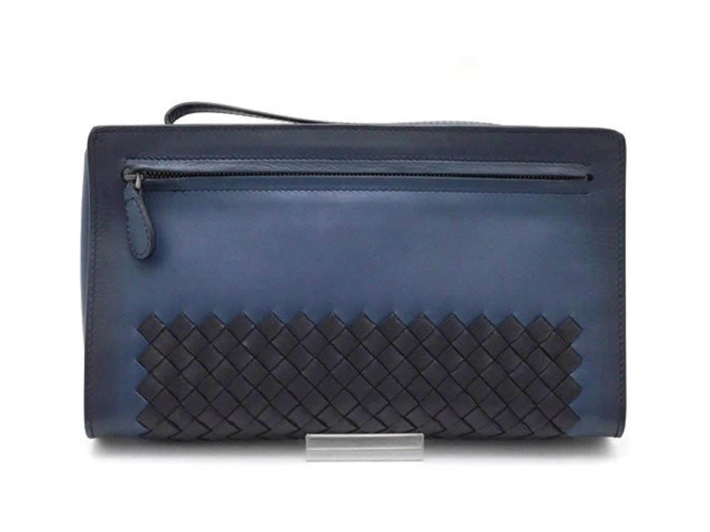 BOTTEGA VENETA Clutch Bag Multi case Navy Blue Black Calfskin Intrecciato